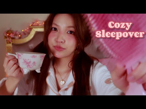 ASMR RP | Girly Sleepover with Your Best Friend 🎀🍬 (hair brushing, skincare, snack, tea) ft. Dossier