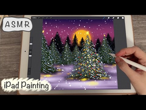 ASMR iPad Sounds - Teaching you how to paint a snowy landscape in Procreate - Close whispering