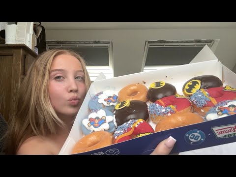 Asmr eating Krispy Kreme’s superheroes doughnuts