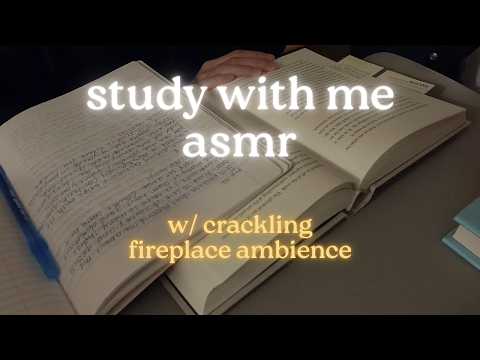 [cozy asmr] study with me✨90 mins. page turning & crackling fireplace ambience, no talking