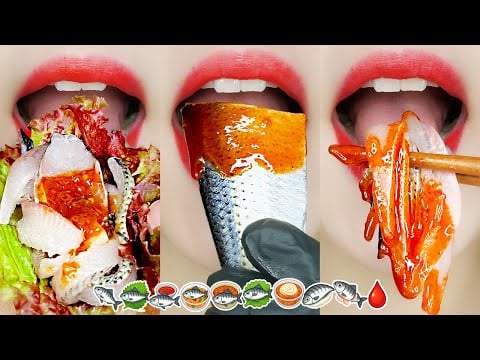 Raw gizzard shad & Sushi Emoji Food Eating Sounds [ASMR MUKBANG]