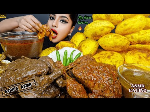 ASMR Eating Spicy Kala Bhuna Whole Chicken Curry,Poori,Rice,Egg Masala Big Bites ASMR Eating Mukbang