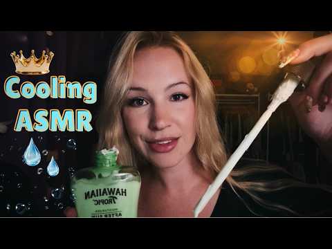 ASMR Sunburn treatment & cool down 🧊❄️ (with layered ambience)