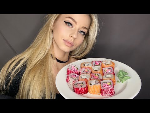 АСМР ИТИНГ СУШИ/БОЛТАЛКА/БЛИЗКИЙ ШЁПОТ/ASMR EATING SUSHI/MUKBANG