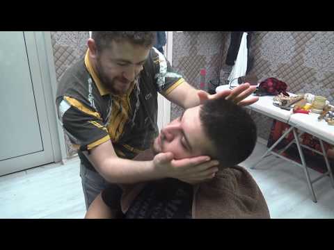 ASMR TURKISH BARBER MASSAGE=NECK CRACK=EAR BURN=head,back,arm,palm,ear,neck,face,rolling pin massage