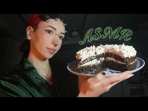 ASMR Eating A Chocolate & Strawberry Cake | Eating Sounds, Whispering