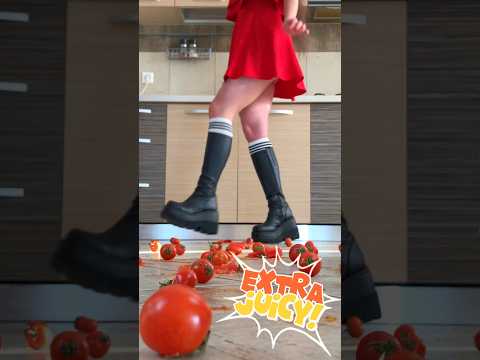 Demon Crushers vs. Juicy Tomatoes! Boots Crushing Food! Oddly Satisfying! ASMR