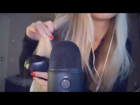 my first ASMR! tapping, lipgloss, hair&mic brushing, scissors, cutting