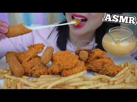 ASMR FRIED CHICKEN + CHEESE STICKS + CHEESE SAUCE (EATING SOUNDS) NO TALKING | SAS-ASMR