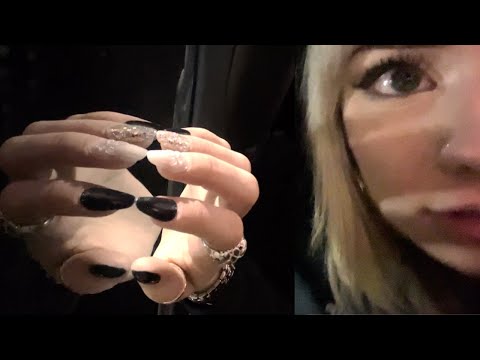 ASMR in a car (tapping scratching, scurrying up to camera)