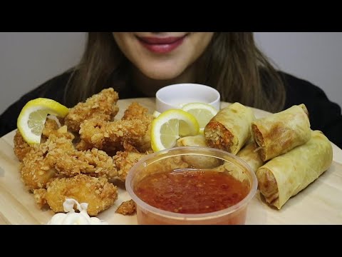 ASMR PANKO FRIED CHICKEN / FRIED EGGROLLS / no talking / CREMA ASMR #asmr #mukbang #friedchicken