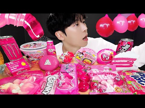 ASMR MUKBANG | 편의점 꿀젤리 핑크 디저트 먹방 불닭 딸기맛 초콜릿 & PINK DESSERT HONEY JELLY CANDY