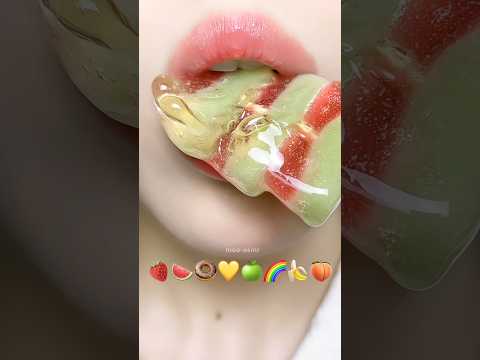 Asmr Eating Tanghulu Jelly Emoji Food 🍑🌈🍩 #asmr #mukbang #emojichallenges #satisfying #asmrsounds