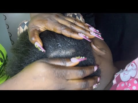 ASMR✨Whispering scalp scratching on my sister with long Nails + scalp oiling And  gum cracking.