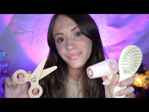 ASMR Wooden Haircut & Blowout 💇‍♀️ (hairbrushing, cutting, washing, & drying)