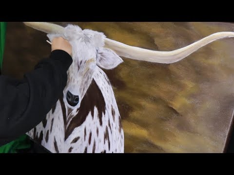 Longhorn Acrylic Painting Time-Lapse [Thunderstorm + Heavy Rain Sounds]