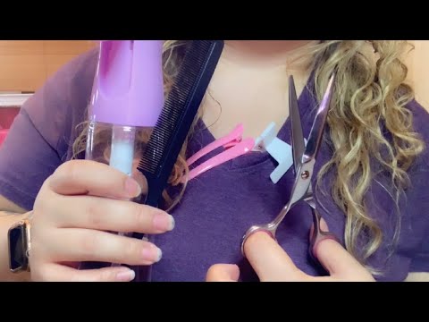 ASMR| Super nice hairstylist cuts your hair 💇🏼‍♀️| Soft spoken, water & scissor sounds 💦✂️