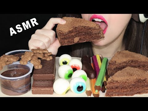 ASMR GUMMY EYEBALLS, CHOCOLATE MOUSSE, CAKE & EDIBLE CRAYONS (EATING SOUNDS) No Talking MUKBANG 먹방