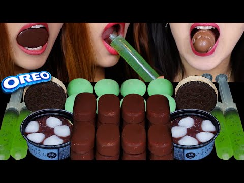 ASMR DARK CHOCOLATE TICO ICE CREAM, EDIBLE FROG EGG SHOOTERS, MATCHA DAIFUKU MOCHI, MILKA CREAM EGG