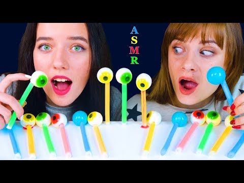 ASMR NIK-L-NIPS WAX BOTTLES STICK WITH JELLY EYEBALLS, JELLY PLANETS EATING SOUNDS LiLiBu