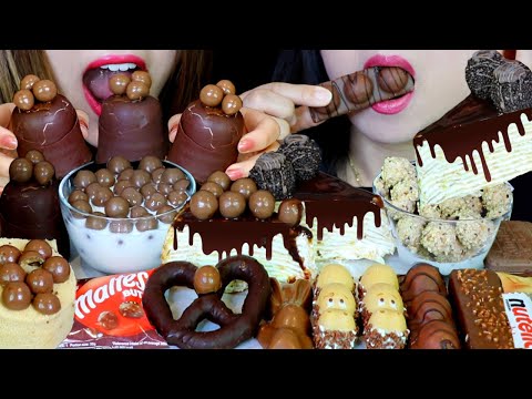 ASMR MALTESERS CHOCOLATE CREPE CAKE, CHOCOLATE MARSHMALLOW, FERRERO CEREAL, NUTELLA, KINDER HIPPO 먹방