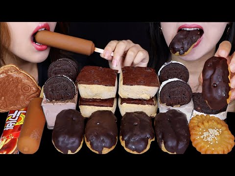 ASMR SOFT DESSERTS (CHOCOLATE BROWNIE ICE CREAM SANDWICHES, BOBA ICE CREAM, CUSTARD CREAM ECLAIRS 먹방