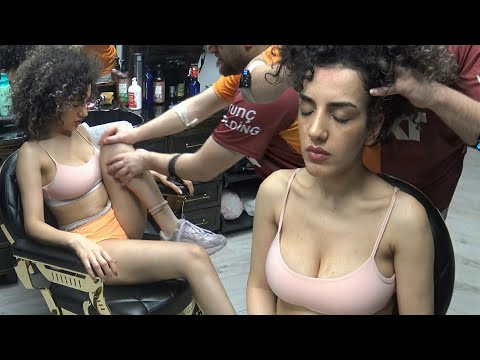 LADY HALIME ENJOYED VERY CHEST-BELLY MASSAGE + CRACKS + Asmr Head,Face,Ear,Hip,Back,Arm,Leg massage