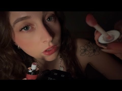 ASMR 1 HOUR of lipgloss application with lots of clicky whispers, plumping, rummaging (TASCAM)