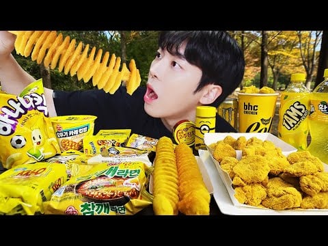 ASMR MUKBANG | 편의점 노랑 디저트 먹방 뿌링클 치킨 치즈볼 꿀젤리 & YELLOW  DESSERT CHICKEN EATING