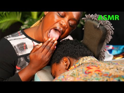 Asmr ✨Relaxing fake spit panting  hair  massage, mouth sound upper body massage, no gum scratching