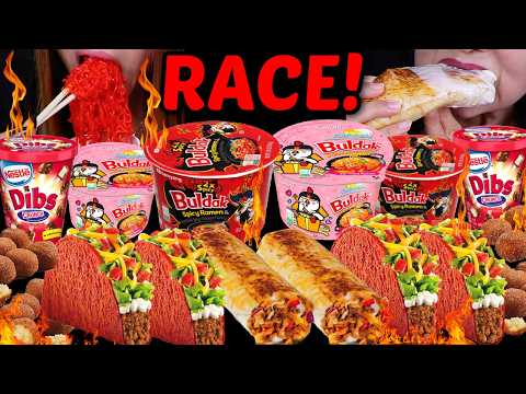ASMR 10X SPICY BULDAK RAMEN & TACO BELL RACE! 먹방
