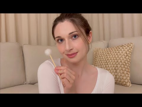 Repetitive face tracing ASMR natural mouth sounds and white noise