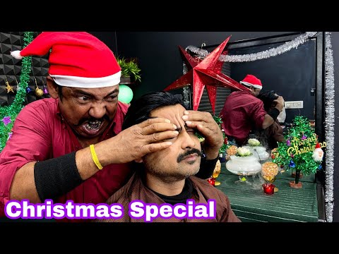 Christmas Gift Massage By Santa Asim Barber | Hair Cracking and neck cracking Head Massage ASMR