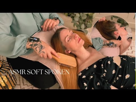 {ASMR Soft Spoken} Slow and Careful Hair, Face & Neck Attention + Mindful exercise for sleep (Music)