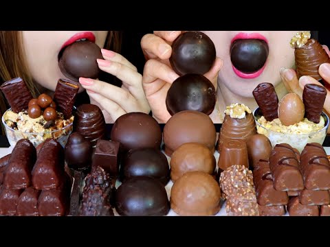 ASMR MILK + DARK CHOCOLATE ICE CREAM, MARSHMALLOWS, EDIBLE SPOON, CREAM CAKE, FERRERO CHOCOLATES 먹방