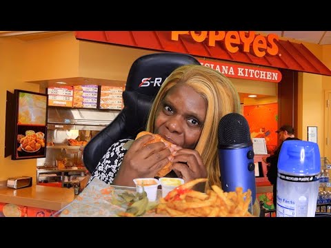 POPEYS CAJUN FLOUNDER SANDWICH ASMR EATING SOUNDS