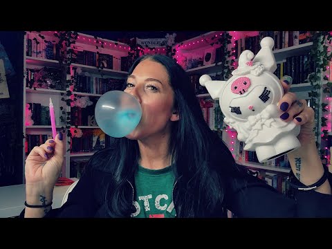 ASMR- Gum Chewing, Bubble Blowing/Inhaling While  Working On A Kuromi Diamond Art Bank