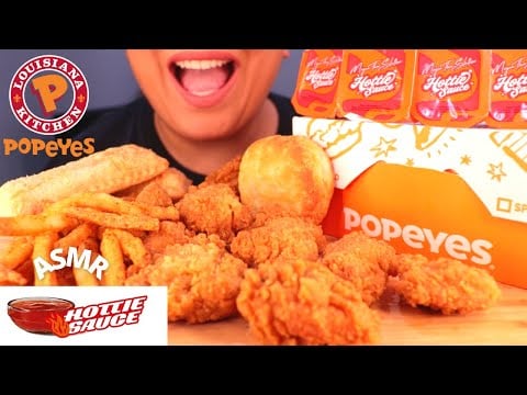 ASMR POPEYES NEW MEGAN THEE STALLION HOTTIE SAUCE (NUGGETS+FRIES) MUKBANG