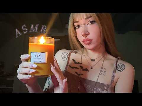 ASMR Candle Tapping | Crackling Fire Sounds, Whispering