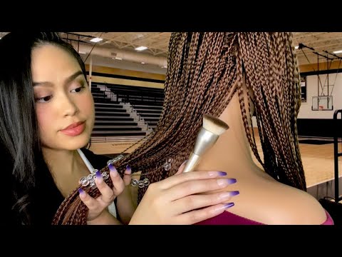 ASMR Girly Girl Plays W/ Your Hair (TINGLY Beads) + Back Scratch & Makeup In Gym Class Roleplay