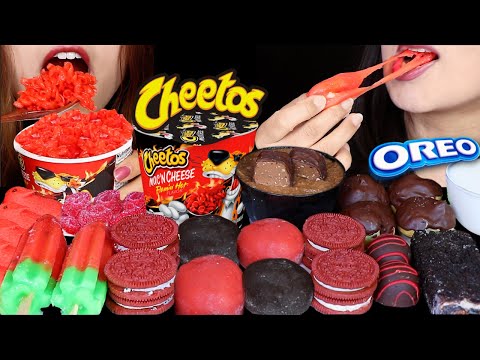 ASMR SPICY FLAMIN HOT CHEETOS MAC & CHEESE, MOCHI ICE CREAM, RED VELVET OREOS, JUICY DROP GUMMIES 먹방