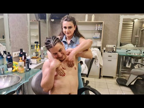 💈FALL ASLEEP on THE BARBERSHOP CHAIR w/ ASMR FACE, EAR, ARM & BACK MASSAGE by TURKISH LADY BARBER