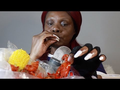 Garlic Butter Crawfish Boil ASMR Eating Sounds