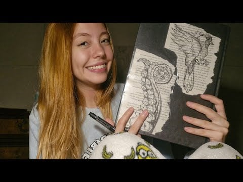 ASMR desenhando com caneta nanquim (sons de caneta, sons de boca, sussurros)