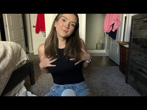 ASMR| Body Triggers- Fabric Sounds/Jean Shorts Scratching & Collarbone Tapping