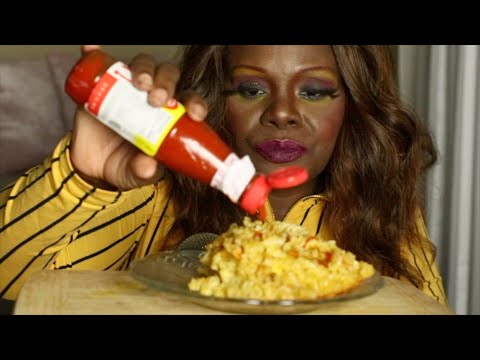 MACARONI CHEESE WITH HOT SAUCE ASMR EATING SOUNDS