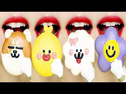 ASMR Macarons & Meringue Cookies 🐥🐶🐑🐰🥛🍓🌸🐻 MUKBANG 마카롱 & 머랭쿠키 이모지 먹방 Eating Sounds