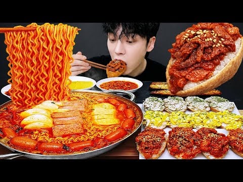 ASMR MUKBANG 직접 만든 순두부 열라면 김밥 김치 유부초밥 먹방! RAMYEON & KIMBAP MUKBANG EATING SOUND!