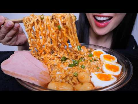 CHEESY NOODLES + SOFT BOIL EGGS + SPAM (ASMR EATING SOUNDS) NO TALKING | SAS-ASMR