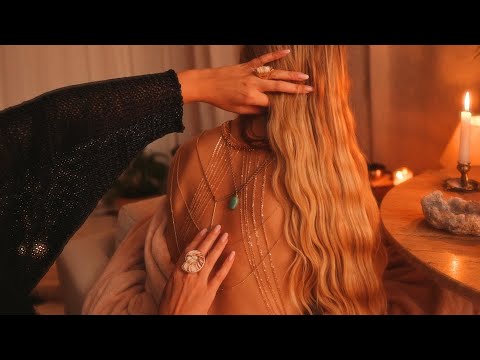 ASMR THE SOFTEST BACK JEWELRY TINGLES (soft skin tracing, whispers) with music option